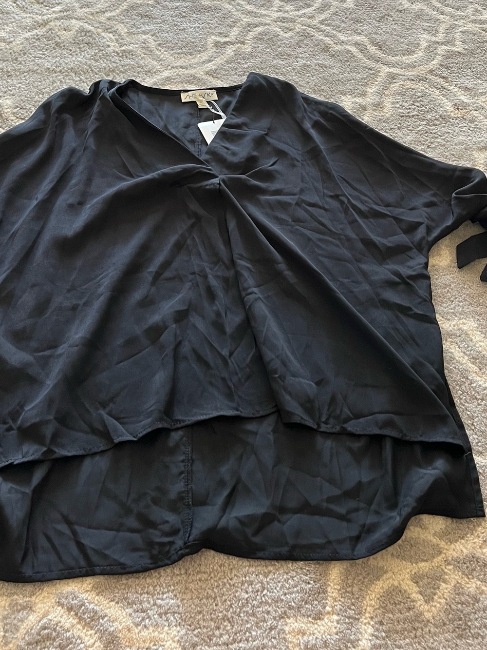 She + Sky Black V-Neck Layered Blouse
